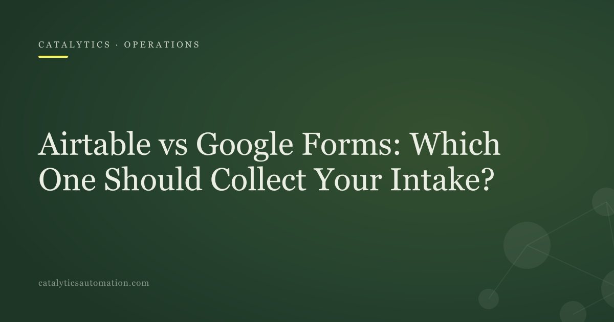 A Google Form submission landing as a flat spreadsheet row next to an Airtable form submission landing as a linked record with an automation firing.