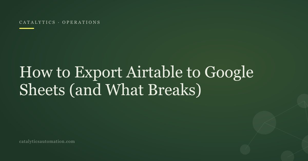 Cover: How to Export Airtable to Google Sheets and What Breaks, Catalytics Automation